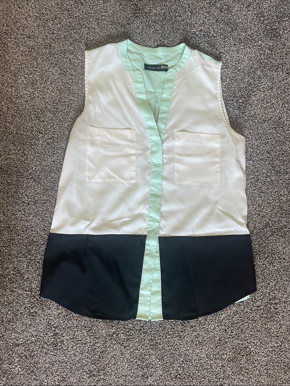 Ivanka Trump White, Mint & Black Colorblock Sleeveless Top